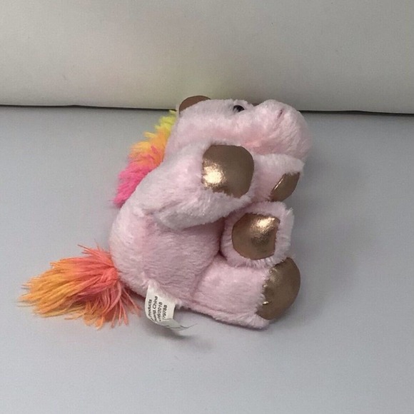 Pink Rose Gold Metallic Unicorn with Bow 10" Plush Yellow Pink Mane Stuffed Toy - Picture 6 of 9